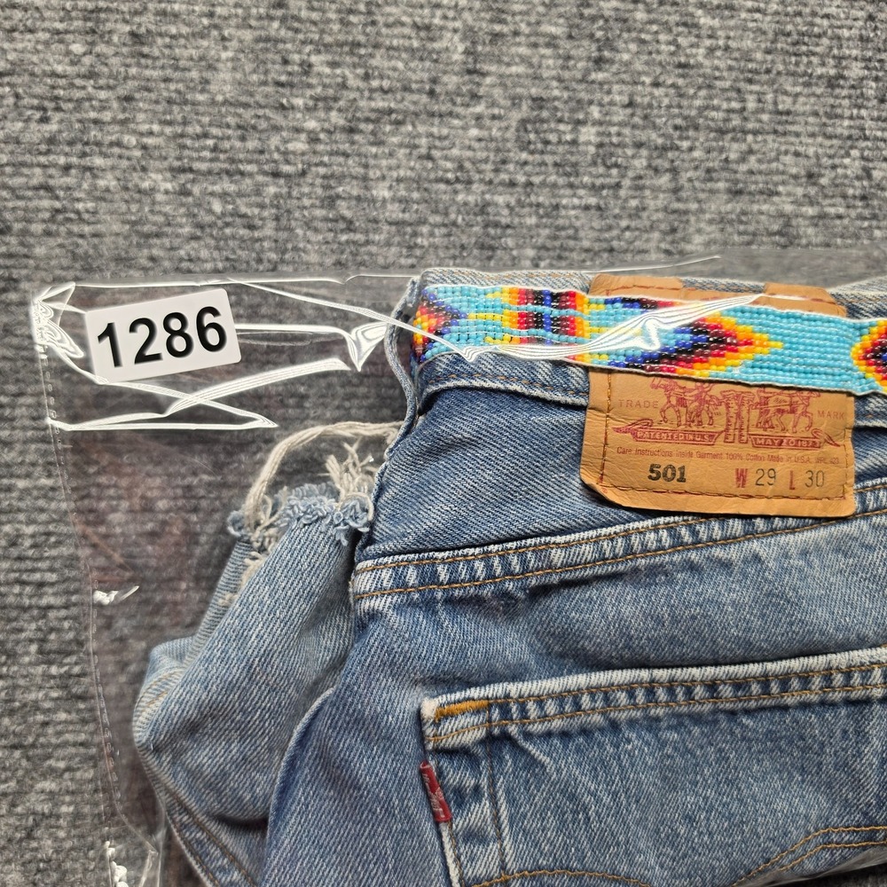 Levis 501 Vintage 80s USA Streets Ahead Beaded Turquoise Studded Denim Shorts 27 - Picture 11 of 11